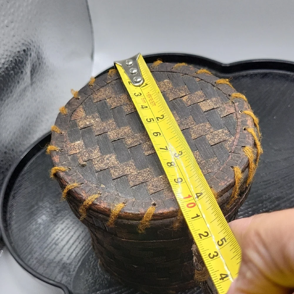 Vintage Brown and Black Woven Storage Basket